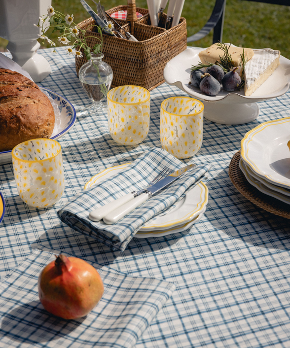 Remy Table Linens, French Navy, Outdoor Dining, Detail