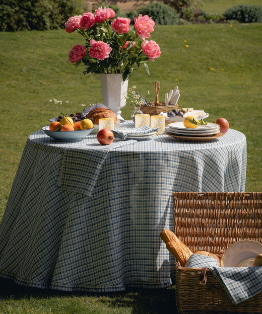 Remy Round Pleated Linen Tablecloth, French Navy