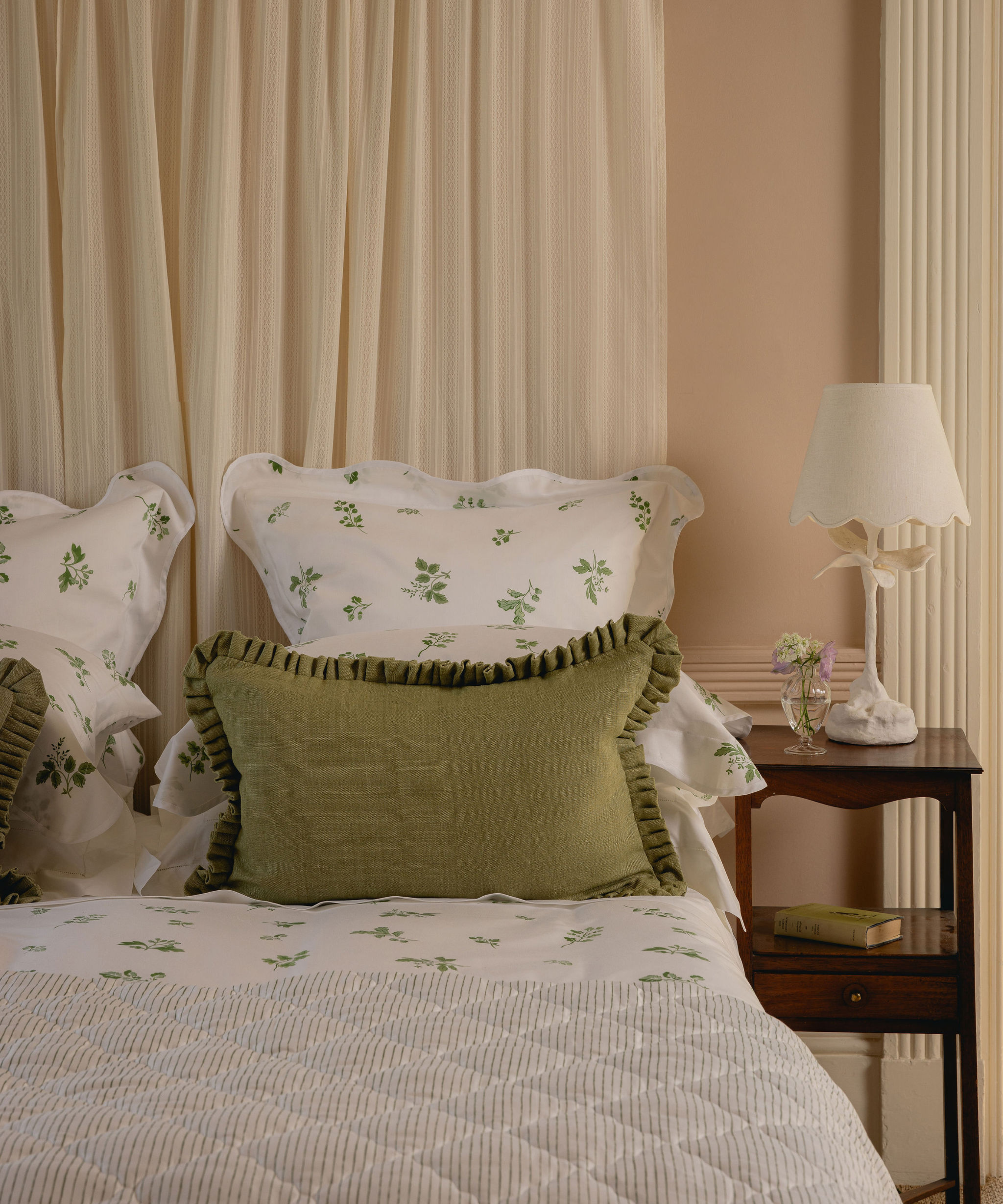 Estelle Pleated Linen Cushion, Sage