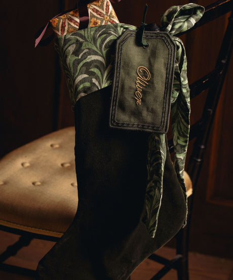 Marble & Velvet Christmas Stocking with Personalised Linen Gift Tag, Green