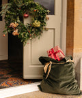Velvet & Silk Christmas Sack with Personalised Linen Gift Tag, Green