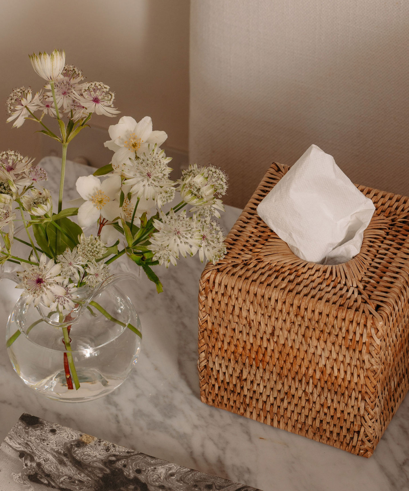 Square Rattan Tissue Box Cover, Natural