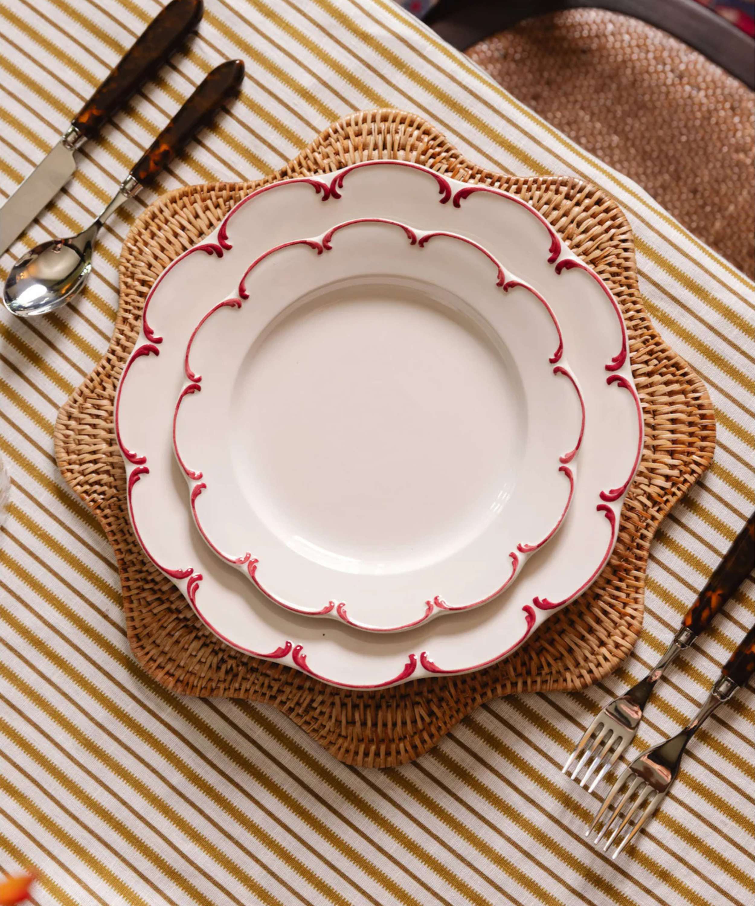 Olivia Scalloped Crockery, Raspberry Filet