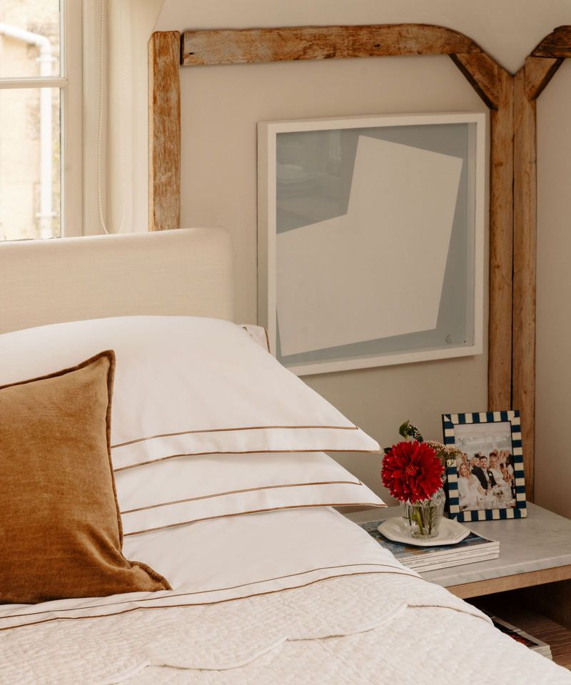 Rebecca Udall Frame Bed Linen, Bronzed Umber Stitching with the Delilah Photo Frame