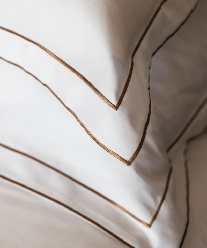 Rebecca Udall Frame Bed Linen, White with Bronzed Umber Corded Detail