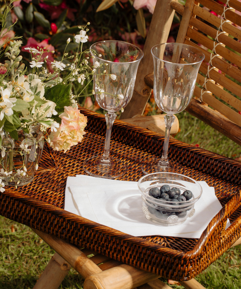 Rebecca Udall  Set of 4 Jacquard Linen Cocktail Napkins, White with the Daphne Wine Glasses