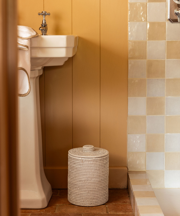 Rattan Bathroom Bin, Rustic White
