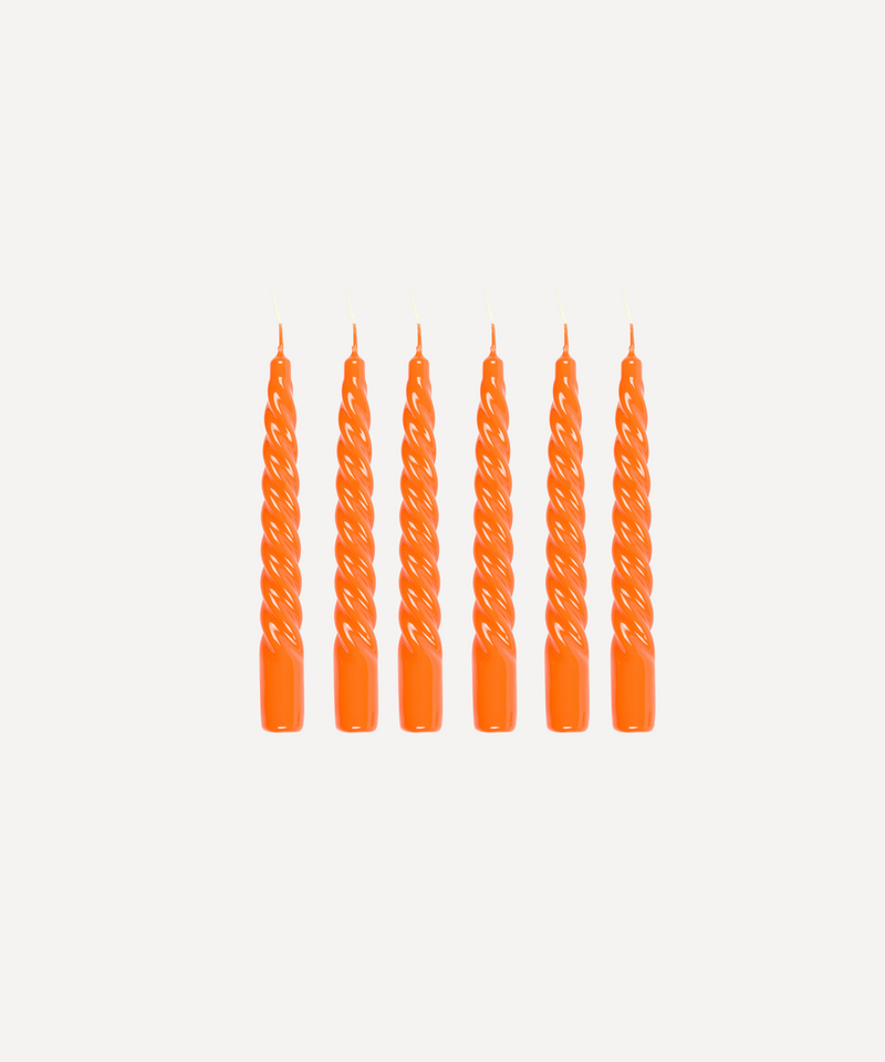 Set of 6 Lacquered Twist Candles, Orange