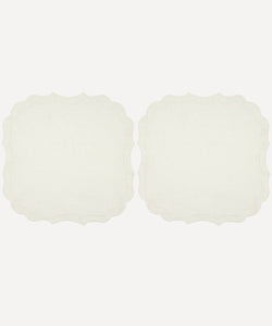 Rebecca Udall Stella waxed Italian linen with embroidered cotton trim  placemats, Ivory white cream