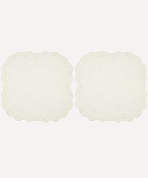 Rebecca Udall Stella waxed Italian linen with embroidered cotton trim  placemats, Ivory white cream