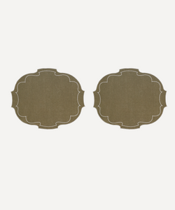 Rebecca Udall Luxury Waxed Linen Placemats, Olive Khaki Green White