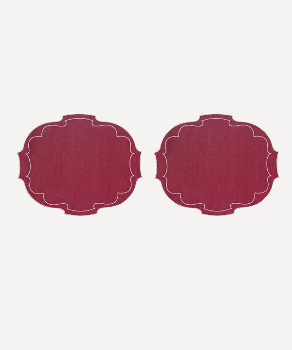 Rebecca Udall Luxury Waxed Linen Placemats, Cherry Raspberry burgundy red