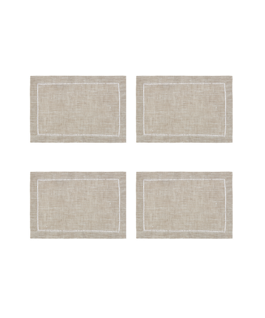 Rebecca Udall Set of 4 Classic Hemstitch Linen Cocktail Napkins, Natural with White Stitching