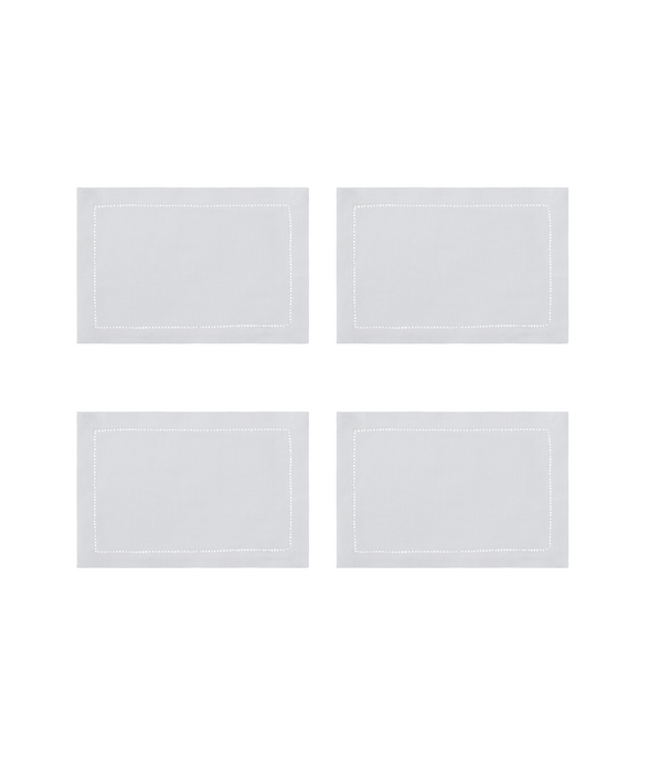 Rebecca Udall Set of 4 Classic Hemstitch Linen Cocktail Napkins, White with Stitching 