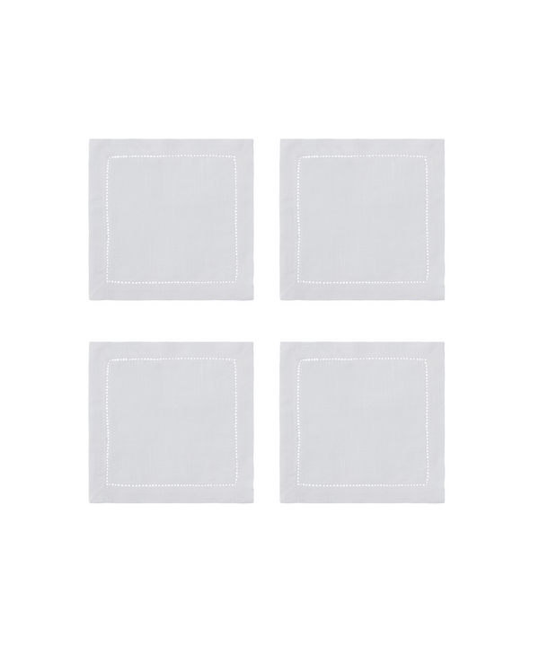 Set of 4 Classic Hemstitch Linen Coasters, White