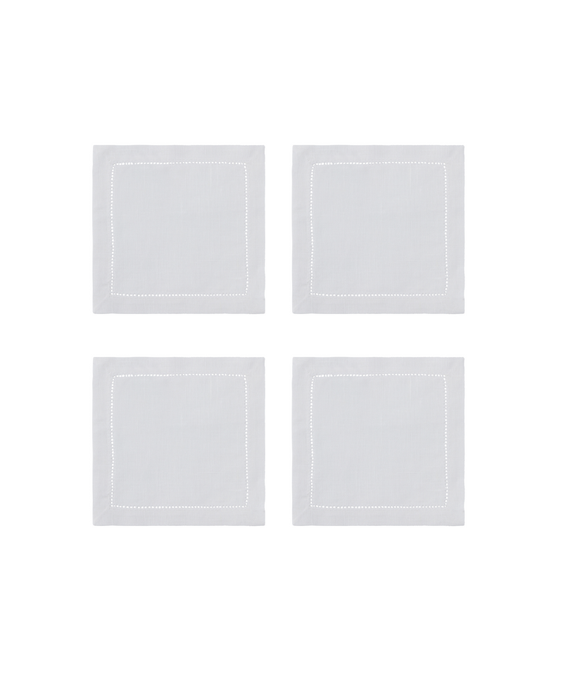 Set of 4 Classic Hemstitch Linen Coasters, White