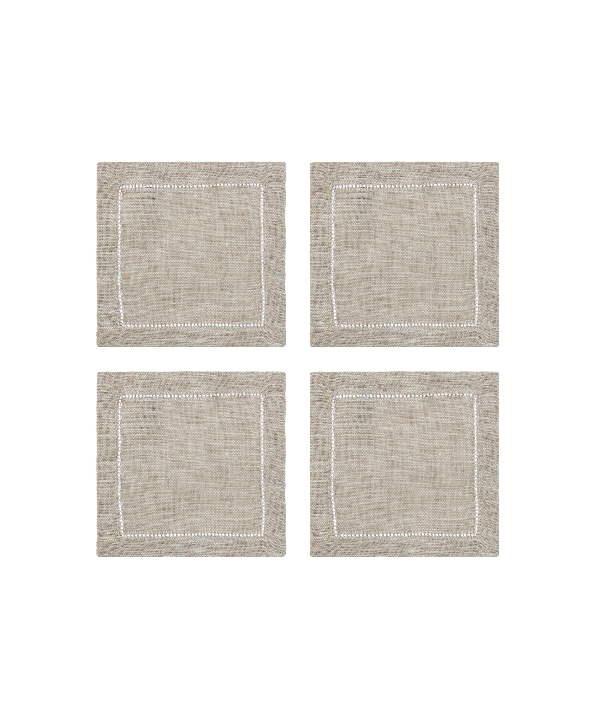 Set 4 Classic Hemstitch Linen Coasters