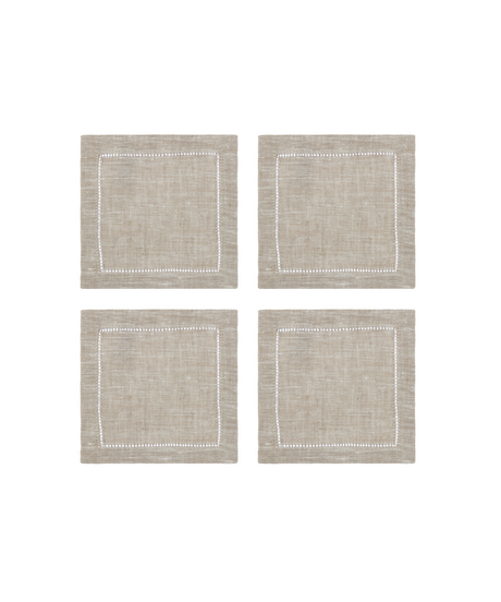 Rebecca Udall Set of 4 Classic Hemstitch Linen Coasters, Natural with White Background