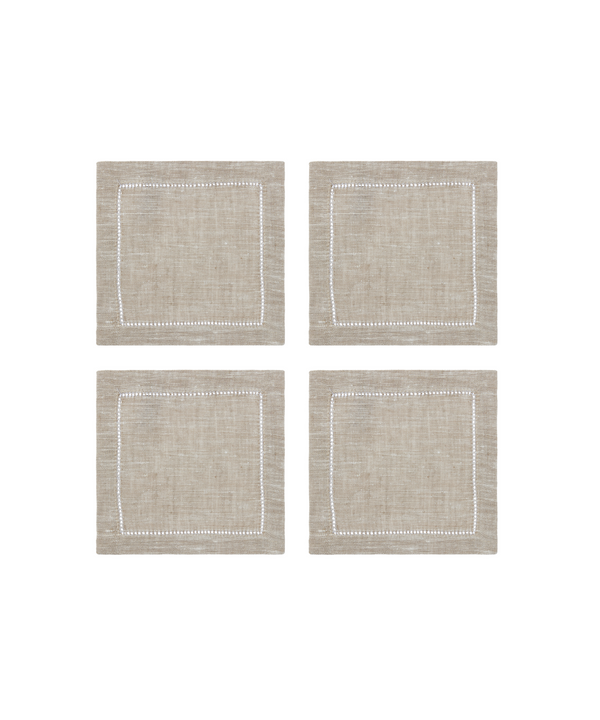Rebecca Udall Set of 4 Classic Hemstitch Linen Coasters, Natural with White Background