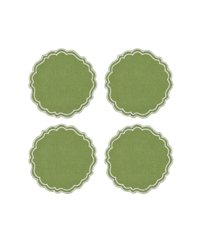 Set of 4 Greta Waxed Italian Linen Coasters, Grass