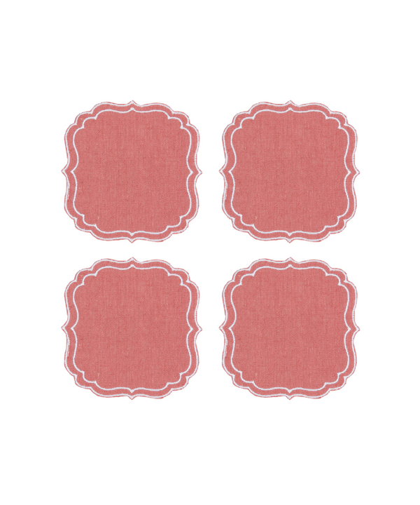 Set of 4 Stella Waxed Italian Linen Coasters, Dusty Rose