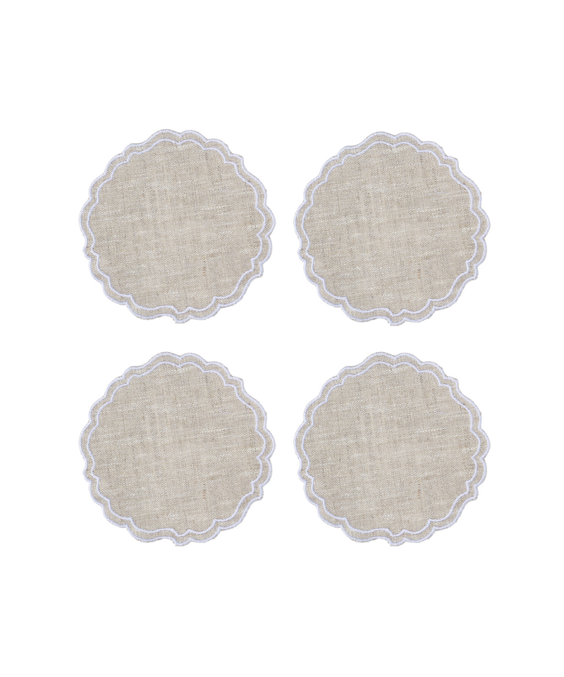 Set of 4 Greta Waxed Italian Linen Coasters, Natural