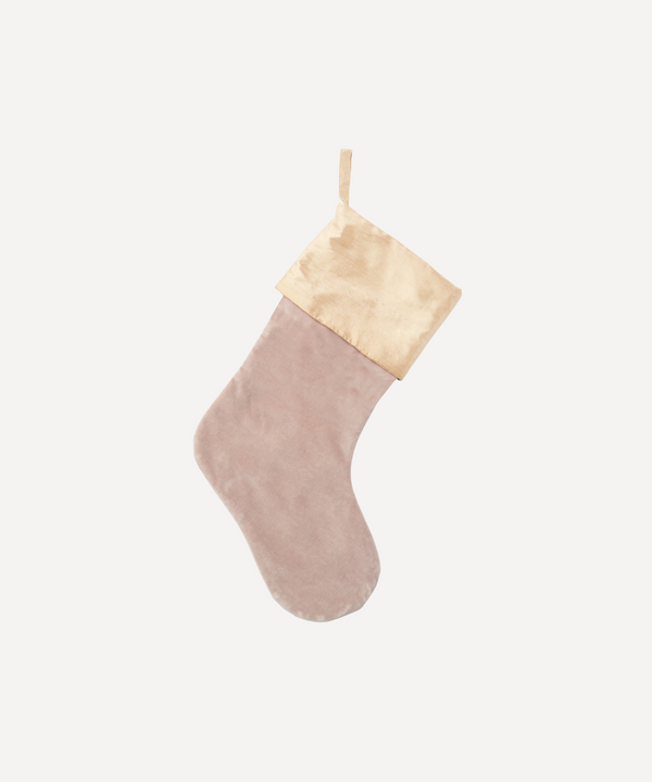 Rebecca Udall luxury velvet and silk Christmas stocking decoration, blush pink 