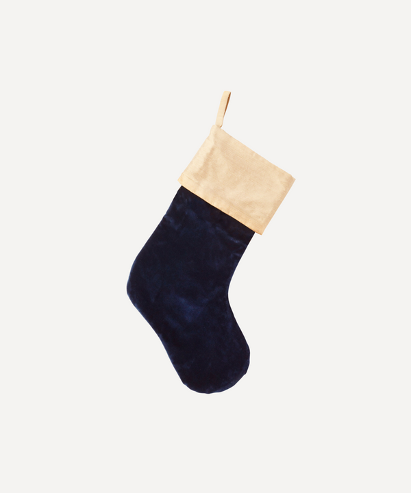 Rebecca Udall Luxury velvet and silk Christmas stocking decoration, Midnight dark navy blue