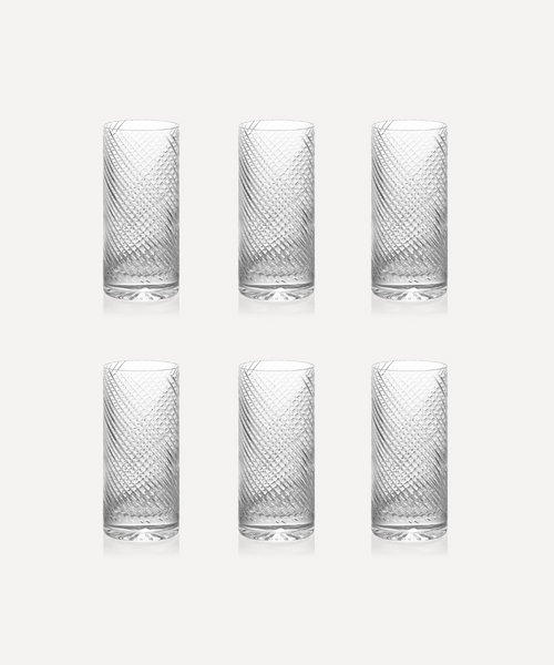 Set of 6 Julia Twisted Cut Crystal Highball Glasses