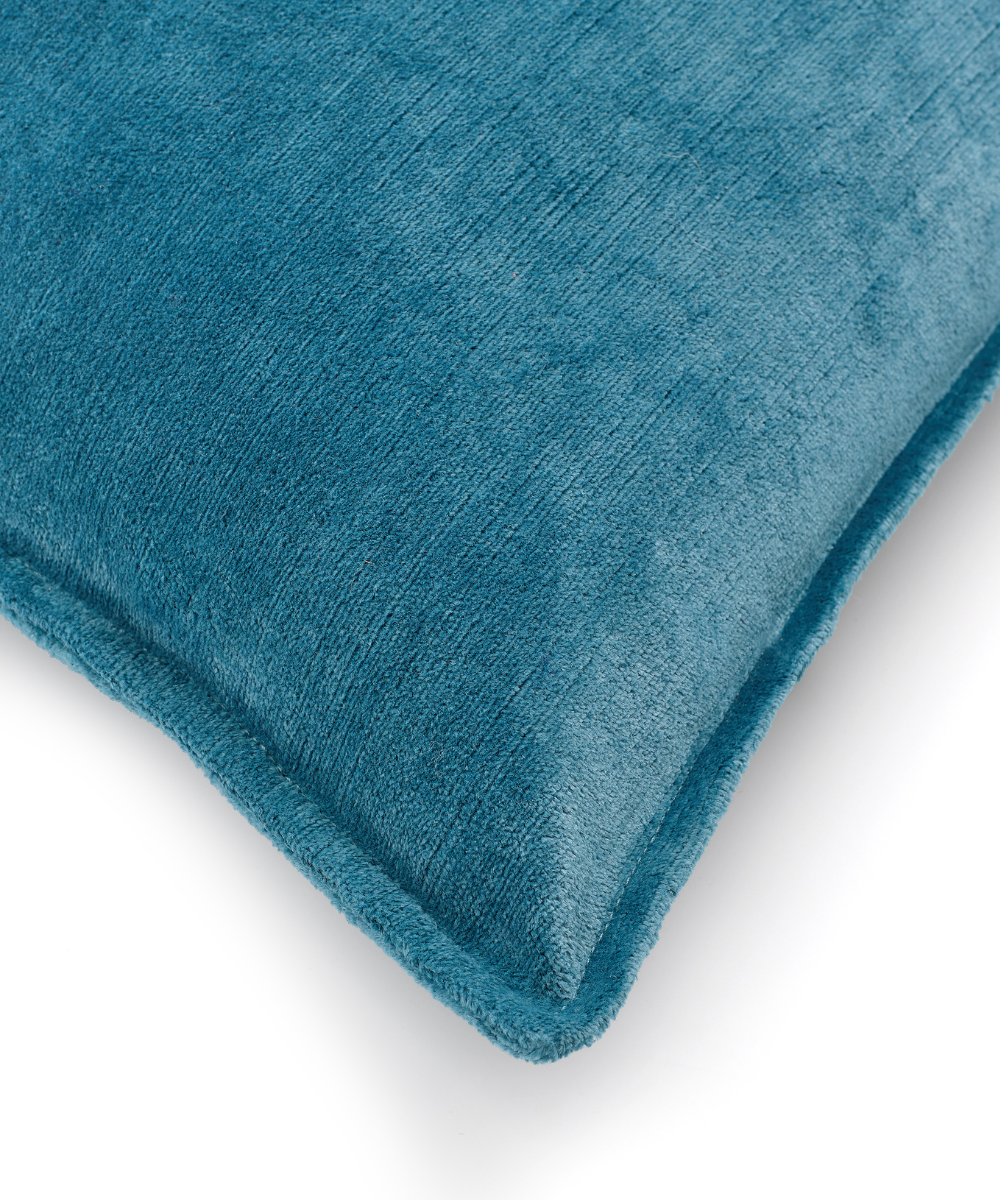 Rebecca Udall Verity Linen Velvet Rectangular Cushion, Denim Blue Hem Detail
