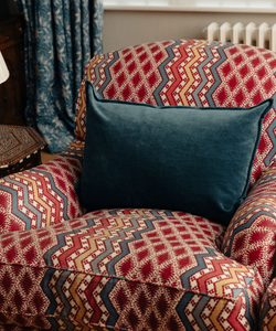 Rebecca Udall Verity Linen Velvet Rectangular Cushion, Denim Blue in Living Room 