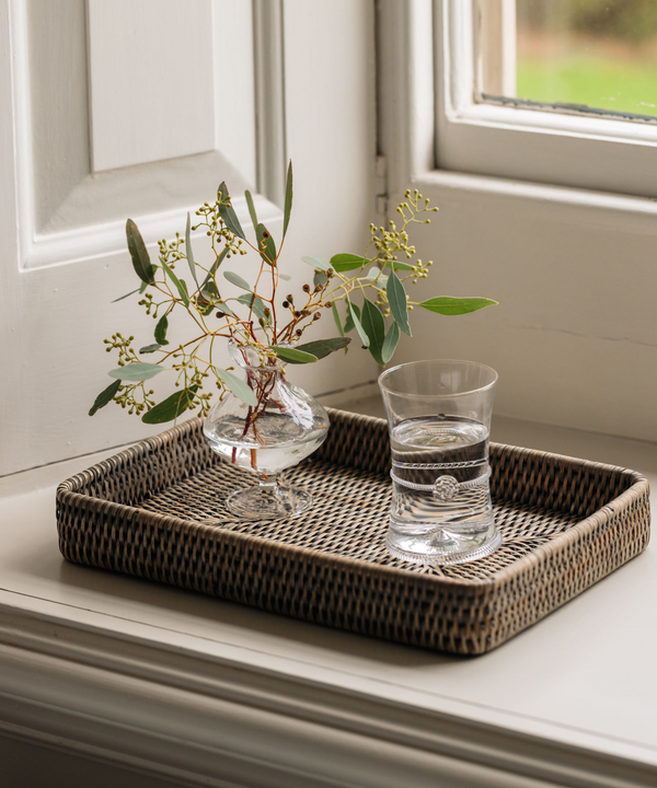 Rebecca Udall Rattan Decoration Tray, Taupe with Emily Bud Vase