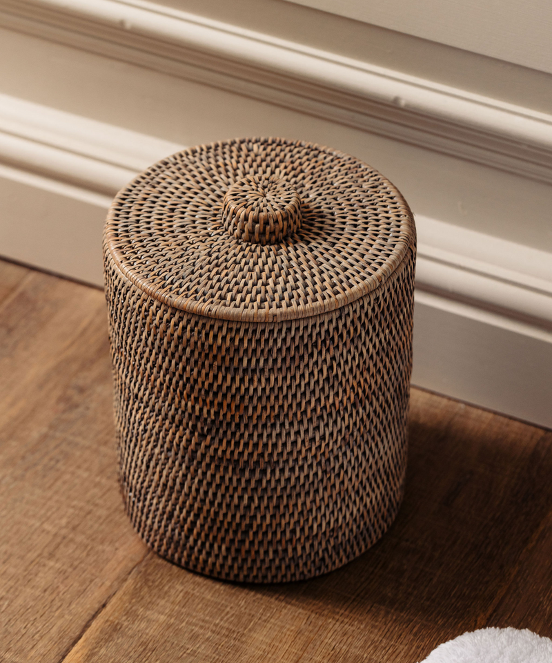 Rebecca Udall Rattan Bathroom Bins, Taupe, Lifestyle