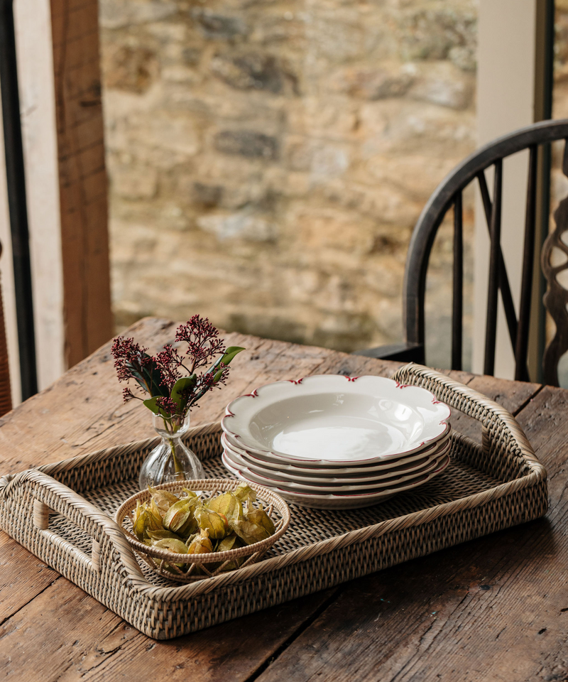 Rebecca Udall Rattan Serving Trays, Taupe, Lifestyle