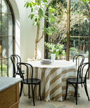 Colette Pleated Striped Linen Round Tablecloth, Nougat, Lifestyle