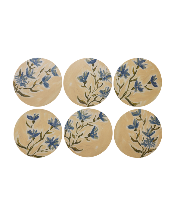 Set of 6 Rachel Bottomley Cornflower Cork Backed Round Placemats, Cut Outs