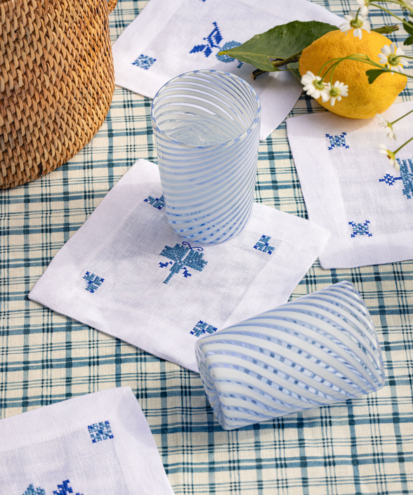 Set of 4 Etta Linen Cocktail Napkins, Denim Blue