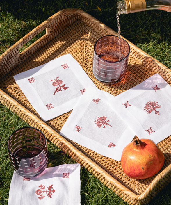 Set of 4 Etta Linen Cocktail Napkins, Clay Pink