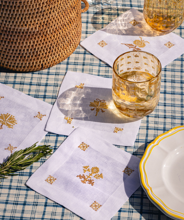 Set of 4 Etta Linen Cocktail Napkins, Ochre Yellow