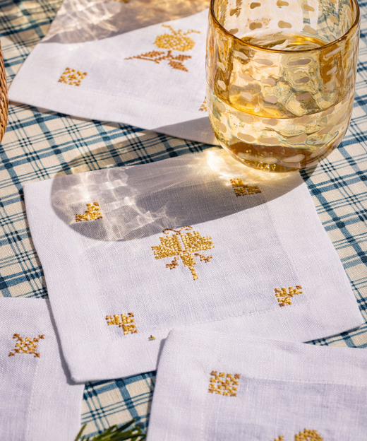 Set of 4 Etta Linen Cocktail Napkins, Ochre Yellow