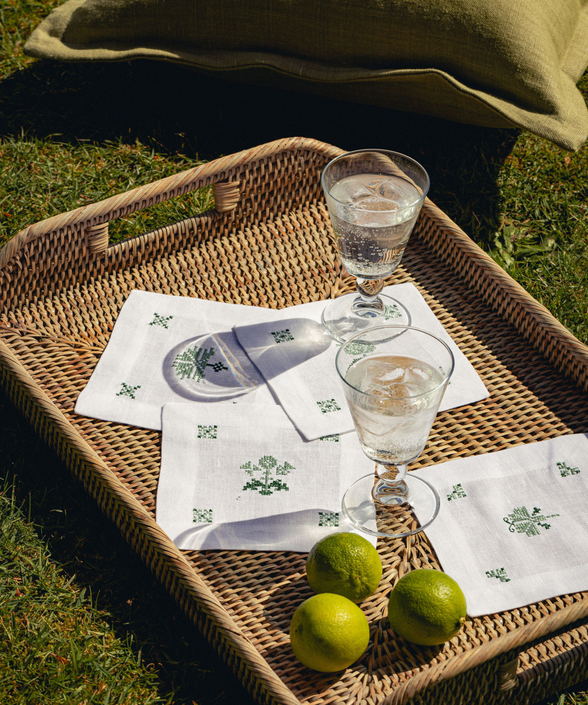 Set of 4 Etta Linen Cocktail Napkins, Clover Green