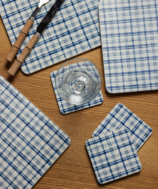 Set of 6 Remy Cork Backed Square Coasters, French Navy