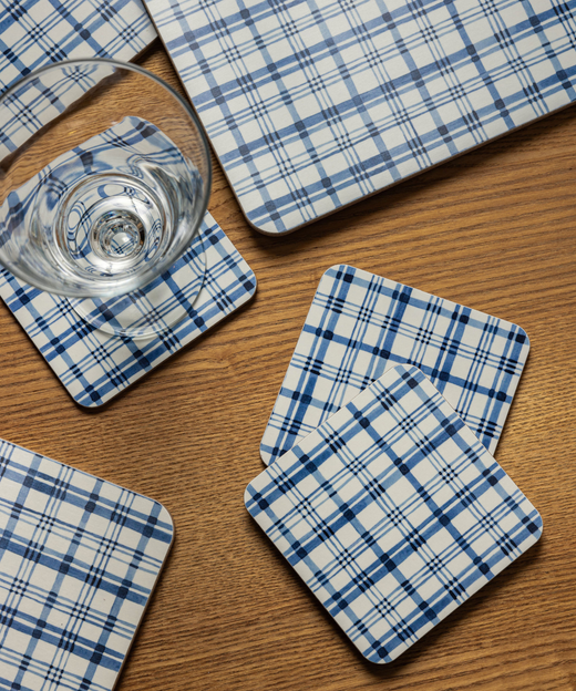 Set of 6 Remy Cork Backed Square Coasters, French Navy