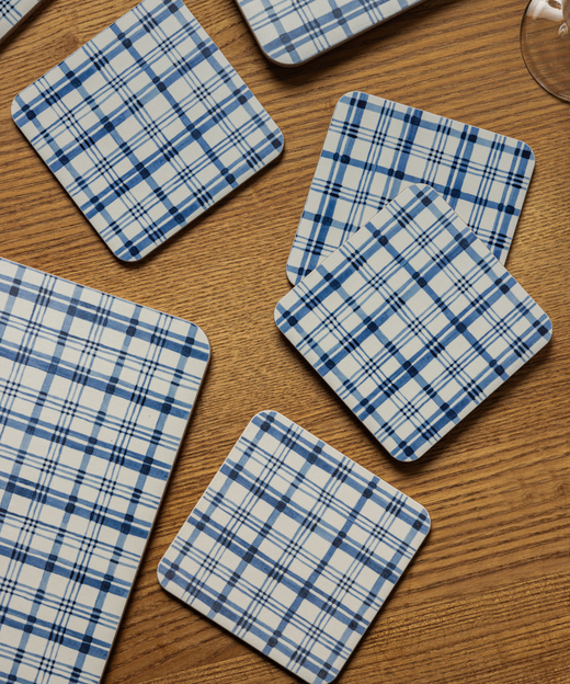 Set of 6 Remy Cork Backed Square Coasters, French Navy