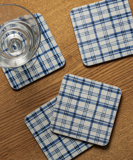 Set of 6 Remy Cork Backed Square Coasters, French Navy