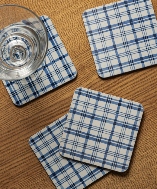 Set of 6 Remy Cork Backed Square Coasters, French Navy