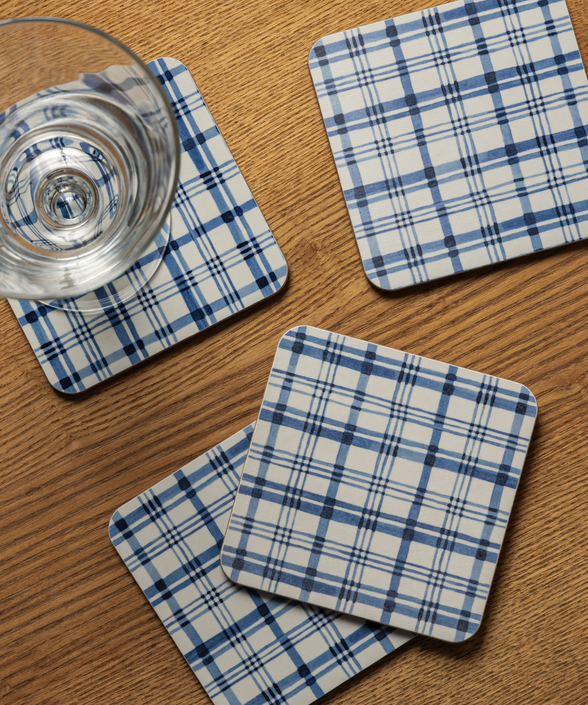Set of 6 Remy Cork Backed Square Coasters, French Navy
