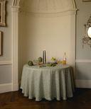 Remy Round Pleated Linen Tablecloth, Ivy, Indoor Table