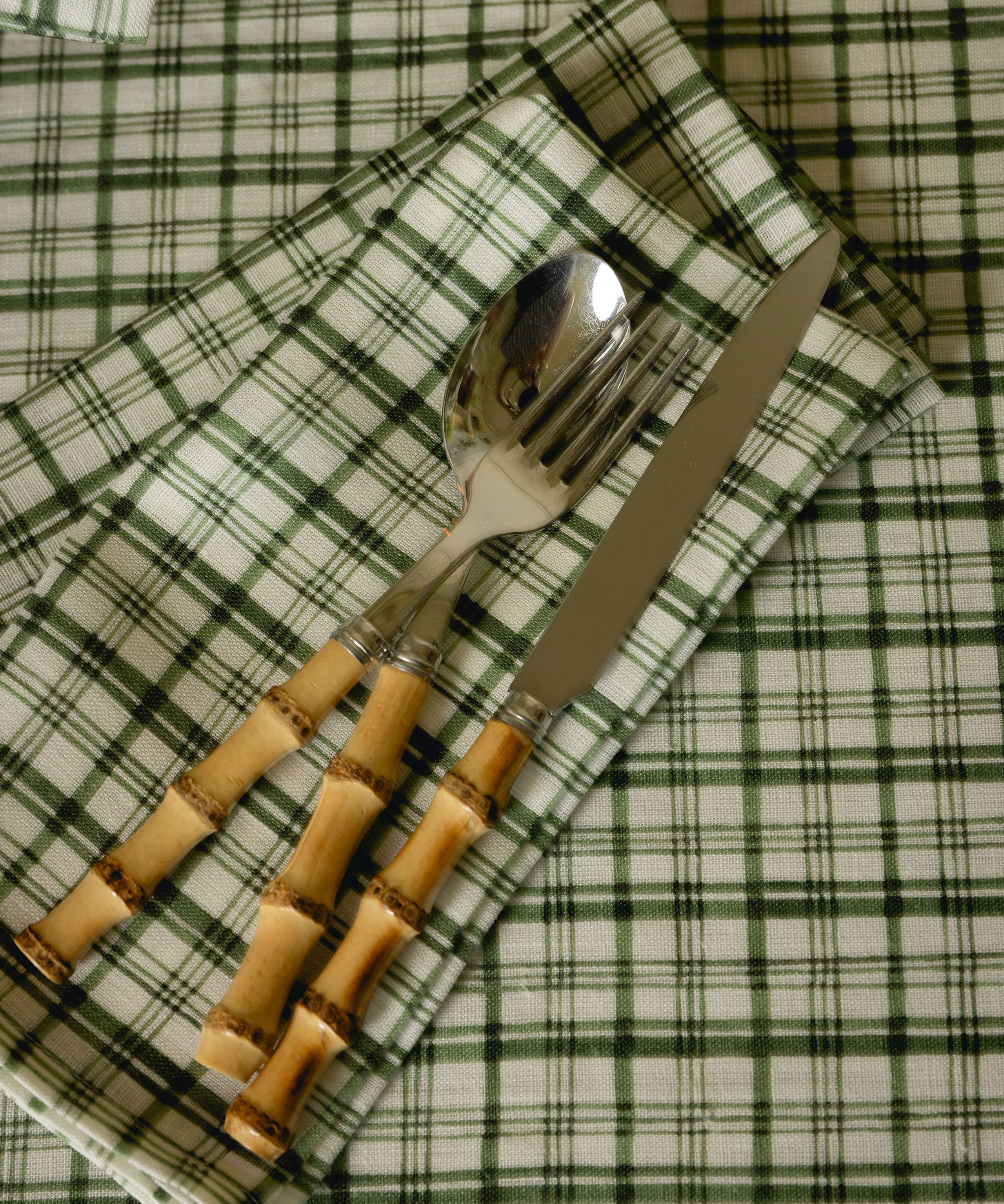Remy Linen Napkin, Ivy with Bamboo Handle Cutlery