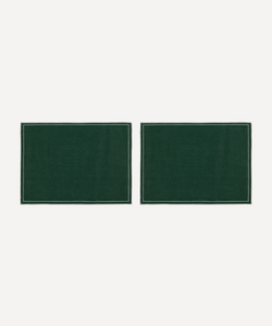 Pair of Rectangular Waxed Linen Placemats, Forest Green